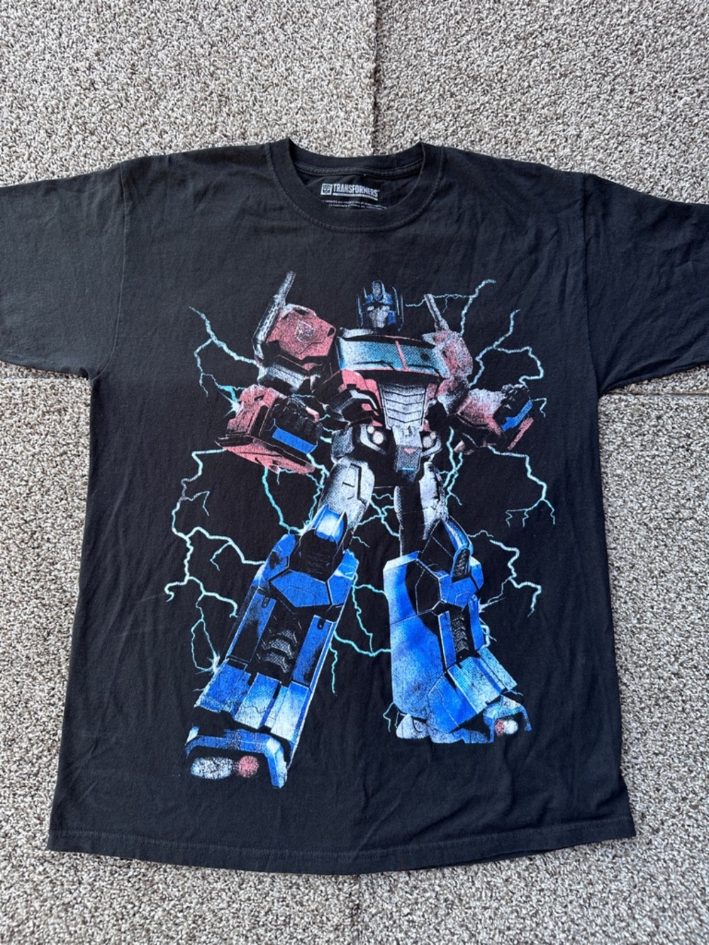 Hasbro Black Transformers Optimus Prime Graphic Tee with Blue and Red Accents